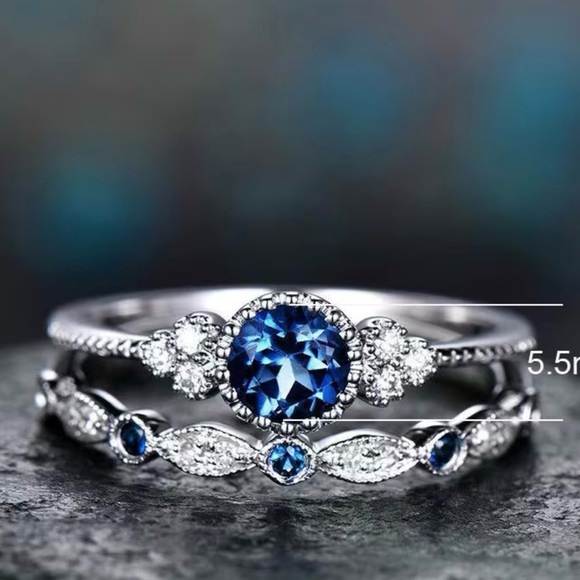 Dazzling Silver and Pink/purple Gemstone Women's Ring Set - Picture 2 of 2